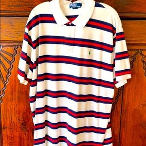 Men’s XXL Polo knit shirt, red, white, blue